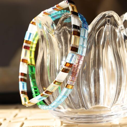 Sonateomber Tila Flat Beaded Stretch Bracelets for Women, Trendy Stackable Colorful Glass Square Beads Stack Bracelet Beach Jewelry Gift in Saudi Arabia
