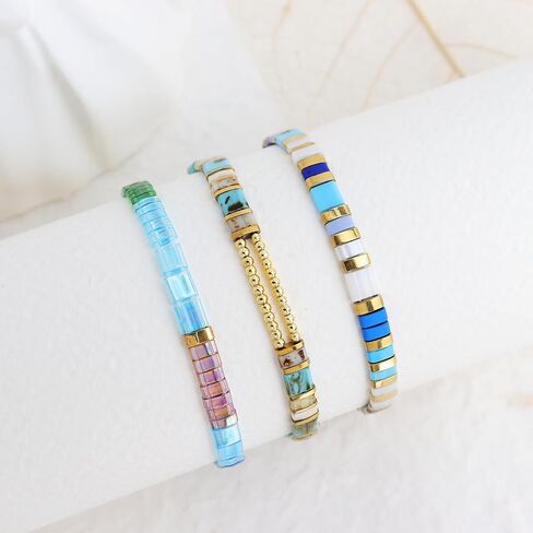 Sonateomber Tila Flat Beaded Stretch Bracelets for Women, Trendy Stackable Colorful Glass Square Beads Stack Bracelet Beach Jewelry Gift in Saudi Arabia