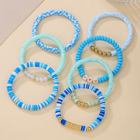 Boho Heishi Clay Bead Bracelets Colorful Friendship Bracelet Stackable Bracelets Bulk Cute Preppy Jewelry in Saudi Arabia