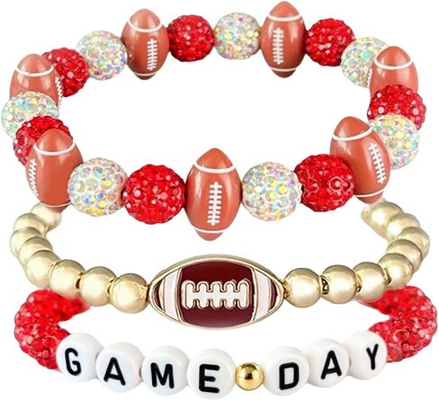 ‌Game Day Football Beaded Stretch Bracelets for Women 3-Pack, Stackable Sports Jewelry Gifts for Football Mom, Team Spirit Accessories in Saudi Arabia