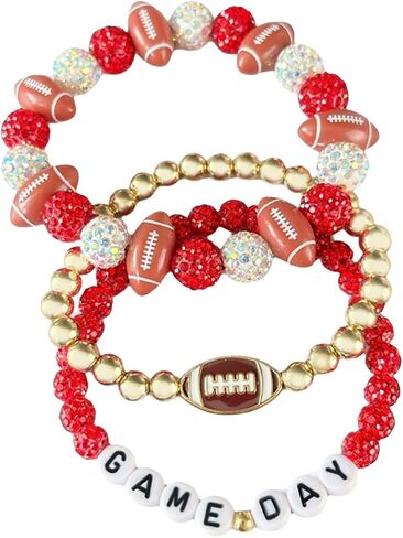 ‌Game Day Football Beaded Stretch Bracelets for Women 3-Pack, Stackable Sports Jewelry Gifts for Football Mom, Team Spirit Accessories in Saudi Arabia