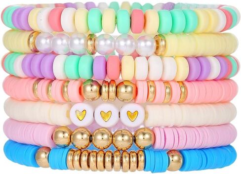 Boho Heishi Clay Bead Bracelets Colorful Friendship Bracelet Stackable Bracelets Bulk Cute Preppy Jewelry in Saudi Arabia