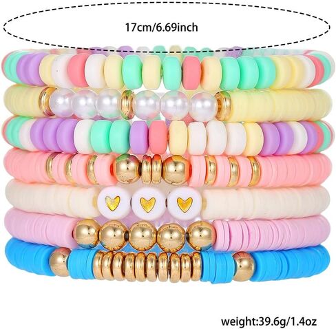 Boho Heishi Clay Bead Bracelets Colorful Friendship Bracelet Stackable Bracelets Bulk Cute Preppy Jewelry in Saudi Arabia