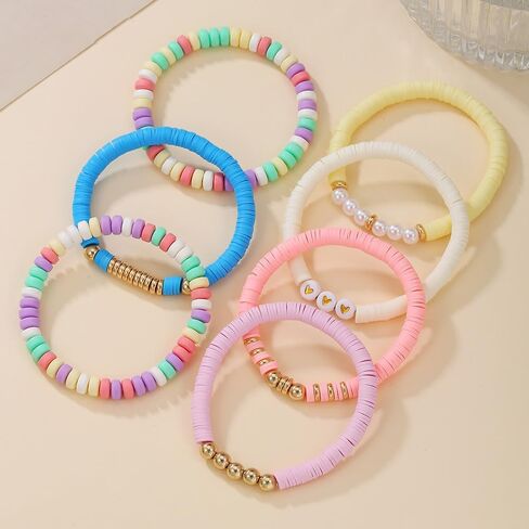 Boho Heishi Clay Bead Bracelets Colorful Friendship Bracelet Stackable Bracelets Bulk Cute Preppy Jewelry in Saudi Arabia