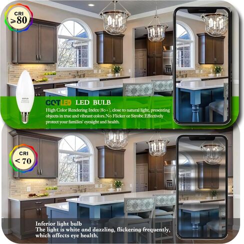 مصابيح إضاءة شمعدان LED E12، ما يعادل 60 وات، 600 لومن، 6 وات ضوء النهار الأبيض 6500 ك، لمبة إضاءة على شكل نوع B، مصابيح إضاءة بقاعدة صغيرة غير قابلة للتعتيم B11 وC37، 6 عبوات in Saudi Arabia