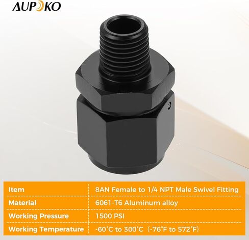 Aupoko 8AN Female to 1/2 NPT Male Swivel Fitting Aluminum, Automotive modification accessories in Kuwait
