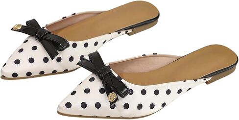Makemechic Women's Polka Dots Bow Bow Standals Flat Pu Leather Leather أحذية أنيقة in Saudi Arabia