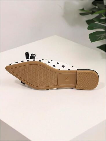Makemechic Women's Polka Dots Bow Bow Standals Flat Pu Leather Leather أحذية أنيقة in Saudi Arabia