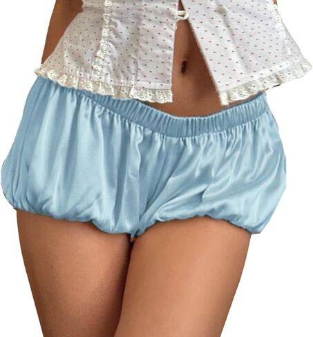 Women Y2K Silk Mini Bubble Shorts Ruffle Hem Low Waisted Satin Short Bottom Puffy Micro Balloon Lounge Pj Shorts in Saudi Arabia