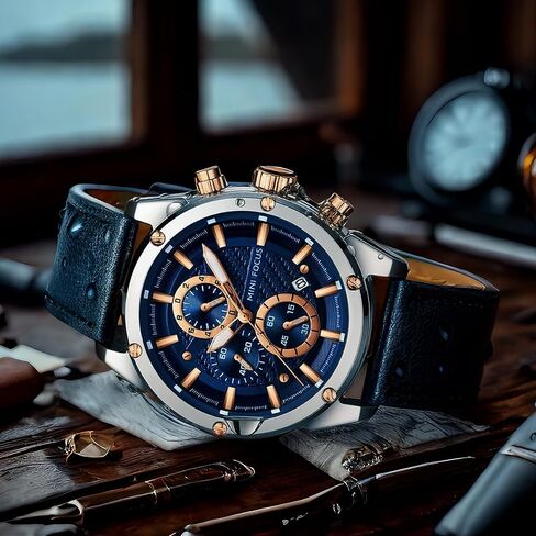 MINI Focus Men Watches Business Casual Wrist Watches (Multifunction/Waterproof/Luminous/Calendar) Genuine Leather Band Fashion Watch for Men in Saudi Arabia