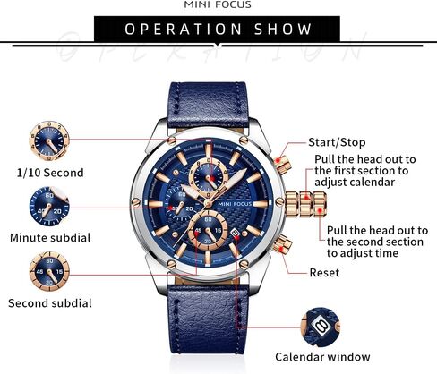 MINI Focus Men Watches Business Casual Wrist Watches (Multifunction/Waterproof/Luminous/Calendar) Genuine Leather Band Fashion Watch for Men in Saudi Arabia