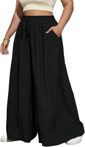 Verdusa Women's Plus Size Wide Leg Palazzo Pants Hound Rise Rise With Bants مع جيب in Saudi Arabia