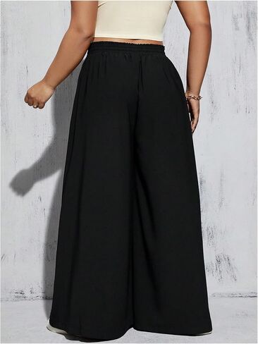 Verdusa Women's Plus Size Wide Leg Palazzo Pants Hound Rise Rise With Bants مع جيب in Saudi Arabia