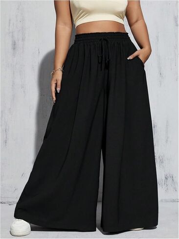 Verdusa Women's Plus Size Wide Leg Palazzo Pants Hound Rise Rise With Bants مع جيب in Saudi Arabia