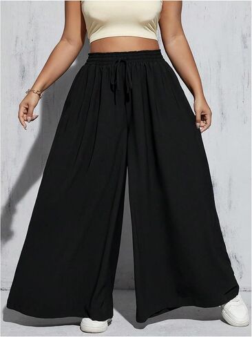 Verdusa Women's Plus Size Wide Leg Palazzo Pants Hound Rise Rise With Bants مع جيب in Saudi Arabia