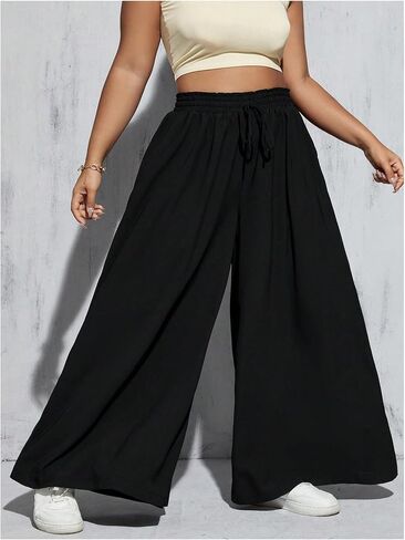 Verdusa Women's Plus Size Wide Leg Palazzo Pants Hound Rise Rise With Bants مع جيب in Saudi Arabia