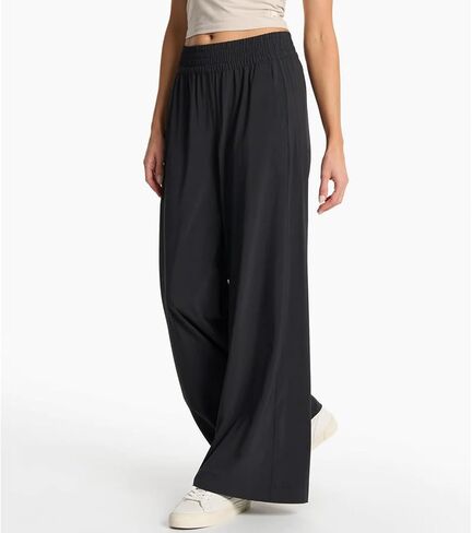 Womens Wide Leg Pants Summer Flowy Palazzo Casual High Waist Elastic Pants Beach Vacation Trousers with Pockets in Kuwait