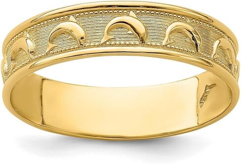 JewelryWeb 14k Yellow Gold Polished and Textured Dolphin Engraved Thumb Ring Size 8.00 Band Style-Ring for Women in Saudi Arabia