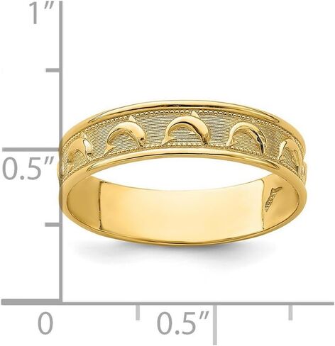 JewelryWeb 14k Yellow Gold Polished and Textured Dolphin Engraved Thumb Ring Size 8.00 Band Style-Ring for Women in Saudi Arabia