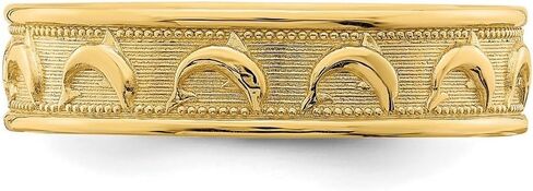 JewelryWeb 14k Yellow Gold Polished and Textured Dolphin Engraved Thumb Ring Size 8.00 Band Style-Ring for Women in Saudi Arabia