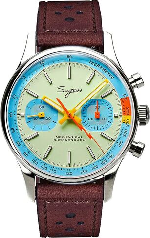 Sugess S387.01.Z Teal Blue Eyes Swan Neck X Case Back Chrono Mens Watch Seagull 1963 in Saudi Arabia
