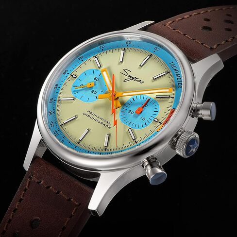Sugess S387.01.Z Teal Blue Eyes Swan Neck X Case Back Chrono Mens Watch Seagull 1963 in Saudi Arabia