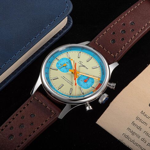 Sugess S387.01.Z Teal Blue Eyes Swan Neck X Case Back Chrono Mens Watch Seagull 1963 in Saudi Arabia