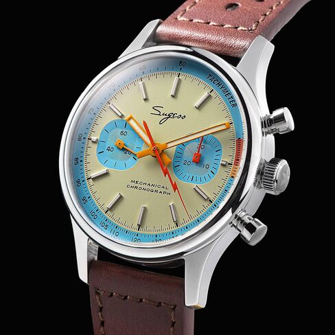 Sugess S387.01.Z Teal Blue Eyes Swan Neck X Case Back Chrono Mens Watch Seagull 1963 in Saudi Arabia