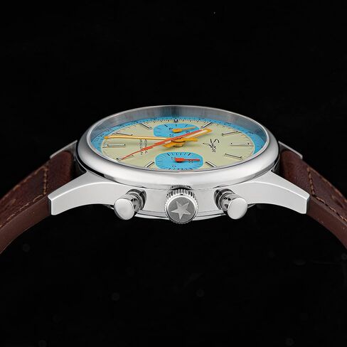 Sugess S387.01.Z Teal Blue Eyes Swan Neck X Case Back Chrono Mens Watch Seagull 1963 in Saudi Arabia