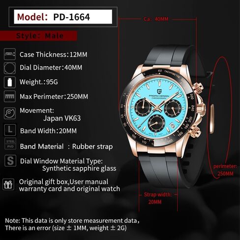 Pagani Design 1644 Daytona Homeage Men's Quartz Watches Japan VK63 Movement Movement Stainless Steel Band-in Crown Waterproof Sport Watch in Kuwait