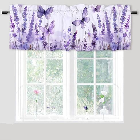 Butterfly Kitchen Curtains and Valances Set Flying Butterfly Lavender Flowers Window Valance for Living Room Bathroom Bedroom 1 Pack 52x 18 inch in Saudi Arabia