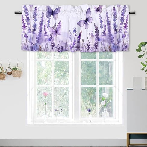 Butterfly Kitchen Curtains and Valances Set Flying Butterfly Lavender Flowers Window Valance for Living Room Bathroom Bedroom 1 Pack 52x 18 inch in Saudi Arabia
