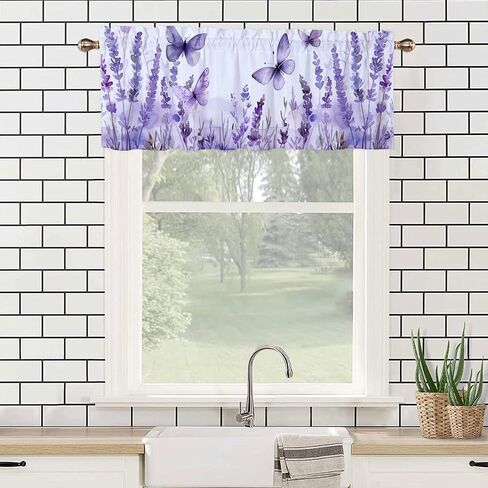 Butterfly Kitchen Curtains and Valances Set Flying Butterfly Lavender Flowers Window Valance for Living Room Bathroom Bedroom 1 Pack 52x 18 inch in Saudi Arabia