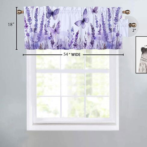 Butterfly Kitchen Curtains and Valances Set Flying Butterfly Lavender Flowers Window Valance for Living Room Bathroom Bedroom 1 Pack 52x 18 inch in Saudi Arabia