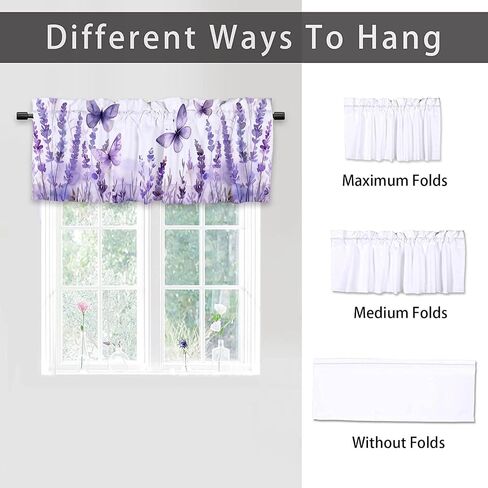 Butterfly Kitchen Curtains and Valances Set Flying Butterfly Lavender Flowers Window Valance for Living Room Bathroom Bedroom 1 Pack 52x 18 inch in Saudi Arabia