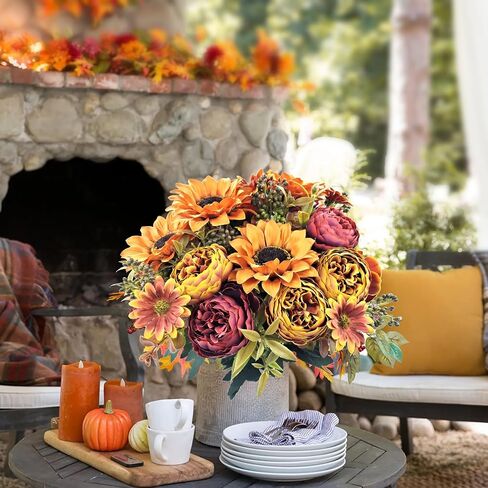 3 Pcs Fall Flowers Artificial Mums Silk Chrysanthemum Rose Daisy Bouquet Fake Mum Faux Floral Arrangements Home Indoor Outdoor Planter Decor Party Wedding Table Autumn Decoration in Kuwait