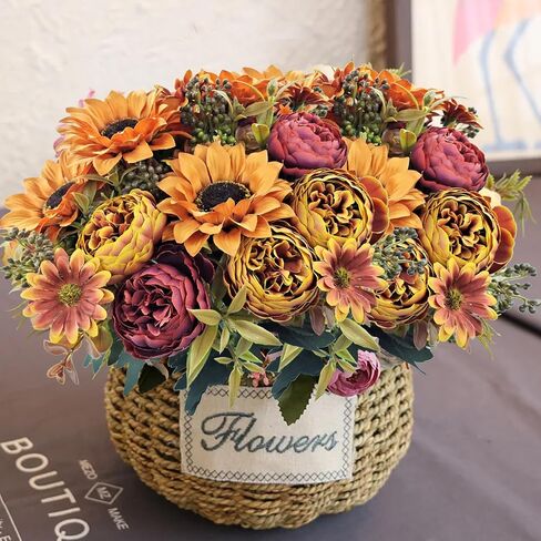 3 Pcs Fall Flowers Artificial Mums Silk Chrysanthemum Rose Daisy Bouquet Fake Mum Faux Floral Arrangements Home Indoor Outdoor Planter Decor Party Wedding Table Autumn Decoration in Kuwait