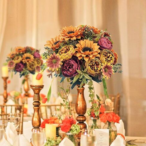 3 Pcs Fall Flowers Artificial Mums Silk Chrysanthemum Rose Daisy Bouquet Fake Mum Faux Floral Arrangements Home Indoor Outdoor Planter Decor Party Wedding Table Autumn Decoration in Kuwait