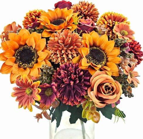 3 Pcs Fall Flowers Artificial Mums Silk Chrysanthemum Rose Daisy Bouquet Fake Mum Faux Floral Arrangements Home Indoor Outdoor Planter Decor Party Wedding Table Autumn Decoration in Kuwait