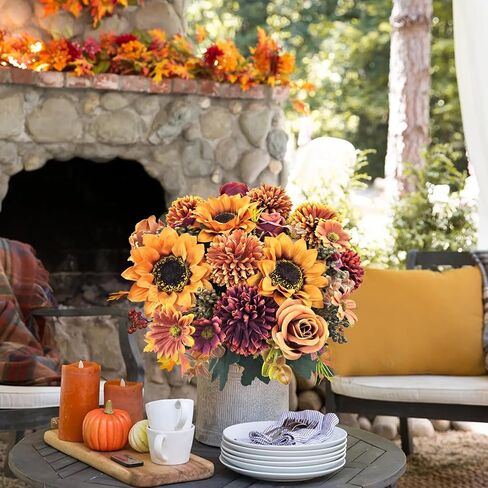 3 Pcs Fall Flowers Artificial Mums Silk Chrysanthemum Rose Daisy Bouquet Fake Mum Faux Floral Arrangements Home Indoor Outdoor Planter Decor Party Wedding Table Autumn Decoration in Kuwait