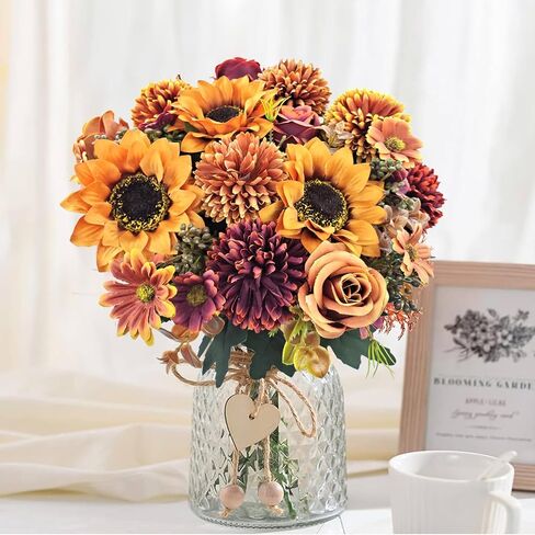 3 Pcs Fall Flowers Artificial Mums Silk Chrysanthemum Rose Daisy Bouquet Fake Mum Faux Floral Arrangements Home Indoor Outdoor Planter Decor Party Wedding Table Autumn Decoration in Kuwait