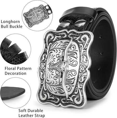 Men Women Vintage Cow-Head-Buckle Western-Cowboy-Belt for Jeans Pants in Saudi Arabia
