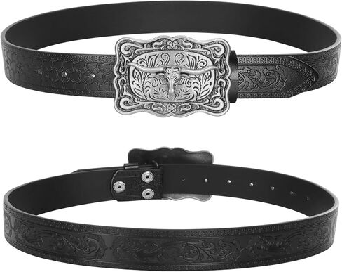 Men Women Vintage Cow-Head-Buckle Western-Cowboy-Belt for Jeans Pants in Saudi Arabia