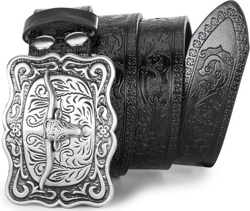 Men Women Vintage Cow-Head-Buckle Western-Cowboy-Belt for Jeans Pants in Saudi Arabia