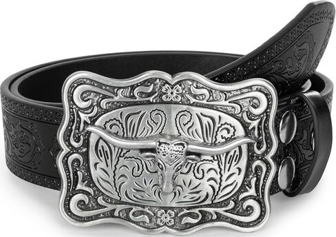 Men Women Vintage Cow-Head-Buckle Western-Cowboy-Belt for Jeans Pants in Saudi Arabia