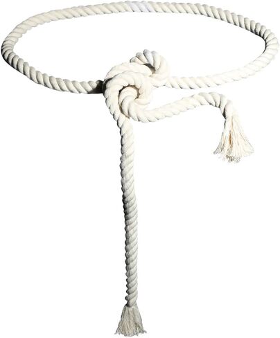 Mens Rope Belt Fashion Gothic Style Twisted Shape Thick Adjustable Cotton Ivory in Saudi Arabia