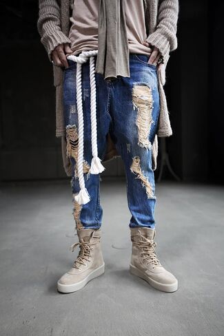 Mens Rope Belt Fashion Gothic Style Twisted Shape Thick Adjustable Cotton Ivory in Saudi Arabia