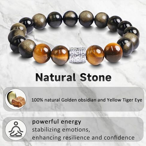 سوار رجالي Tiger Eye & Obsidian ، 10 ملم من الحجر الطبيعي للرجال الموضة الأساور للرجال هدية الرجال ، سوار الفولاذ المقاوم للصدأ للرجال ، مجوهرات الرجال للأب ， صديقها ， الزوج in Saudi Arabia