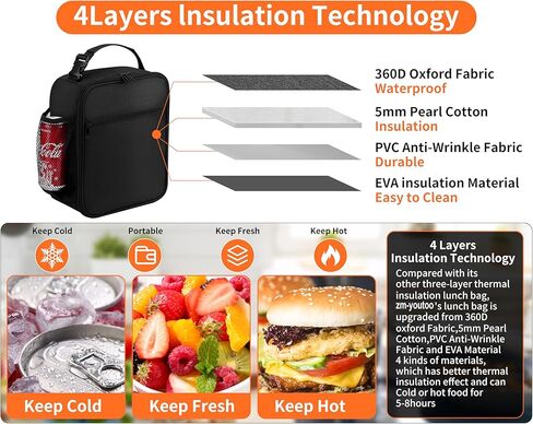 صندوق الغداء للرجال - حقيبة الغداء القابلة لإعادة الاستخدام رجال للنساء البالغين - صندوق الغداء الصغير المعزول (أسود) in Kuwait