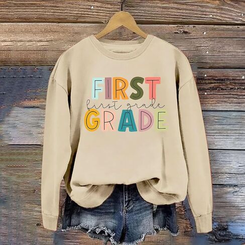 اليوم الأول من قميص المدرسة القمصان الطويلة القمصان CREWNECK خطاب طباعة SWESTSHIRT K-6 الصف العودة إلى الزي المدرسي in Saudi Arabia